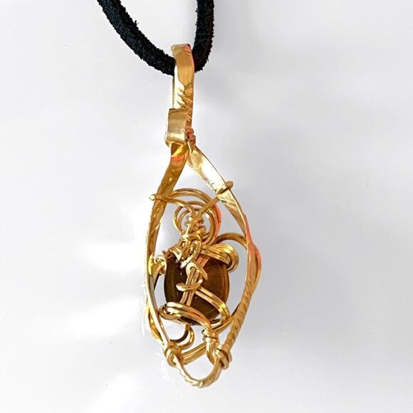 Wire Wrapped Scarab Bead Pendant Necklace - Picture 6 of 7